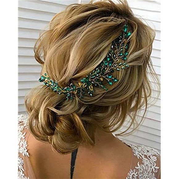 Denifery Emerald Wedding Hair Piece Green Hair Vine Bridal Gold Jewelry Headpiec main image 2